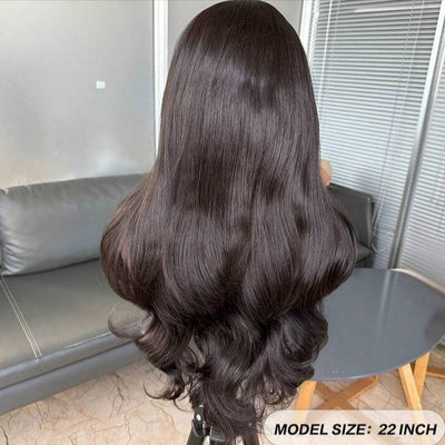 Natural Black Curtain Bangs Human blend Lace Front Wig